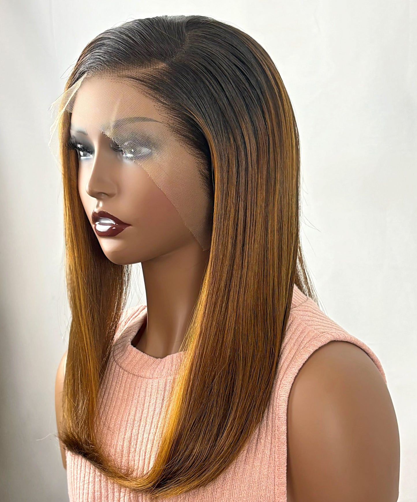 Bob 12A Raw Hair Highlight Customized Colour Wig C part – 14 inches, 13x4 200 % density.