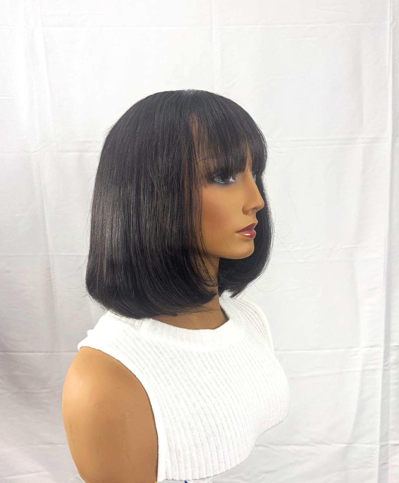 Virgin Hair Bob Wig with Bangs, - 10 Inches ,200% Density