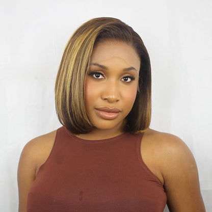 Bob 12A Raw Hair 13x4 Frontal HD Lace Side Wig – 12 inches, 300 %density.